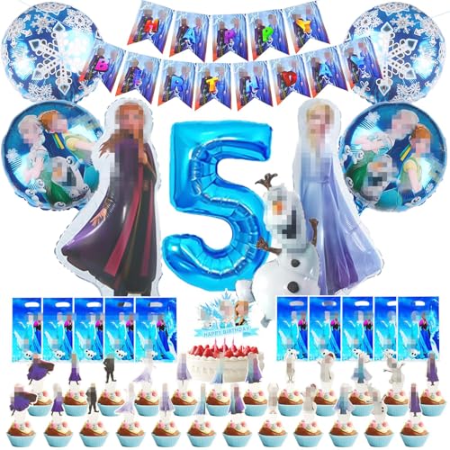 HUARYEN Elsa Geburtstagsparty Deko 5 Jahre Mädchen， Folienballon Luftballon Dekoration Luftballon Frozen Geburtstagsparty Deko Girlande Geburtstag Deko für Mädchen Party Supplies von HUARYEN