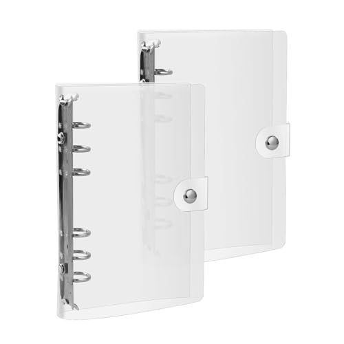 HUATEEN 2 Stück A6 Ringbuch Transparent - Wasserdichter Nachfüllbarer Ringbinder mit Weicher PVC Hülle, Loseblatt Ordner für Schule/Büro Druckknopfverschluss & Abriebfesten Binderhüllen von HUATEEN