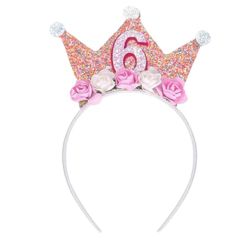 HUATEEN Geburtstagskrone,Krone Geburtstag Mädchen Krone Glitzer Tiara mit Rose Blumen Mädchen Stirnband Partyhut Rosa Kleinegeburtstag Krone für 6 Jahr Kinder Geburtstag Party von HUATEEN