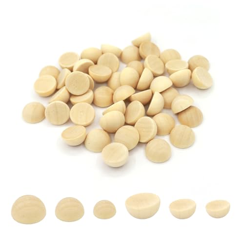 HUATEEN Halbe Holzkugeln Massive Set (10mm/12mm/15mm) - 300 Stück Holzkugeln zum Basteln mit 100 Stk pro Größe - Natürliche Halbrunde Perlen für DIY Handwerk, Kreativprojekte, Home Deko von HUATEEN