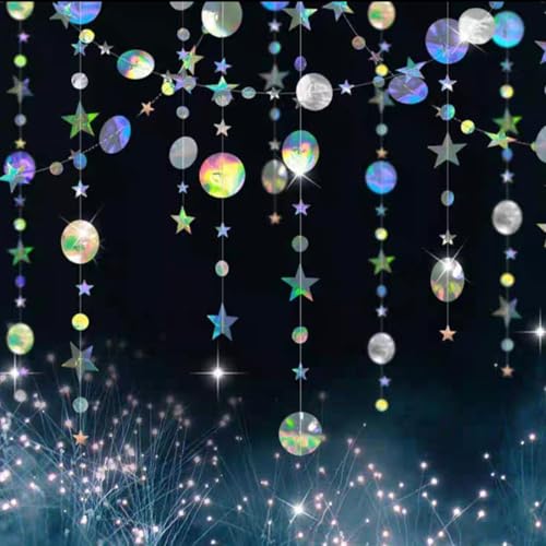 Runde Papiergirlande,13 Ft Bunt Glitzer Papier Dopamine Decor Sterngirland Glitzerpapier Girlande mit Kreispunkten Hängende Luftschlangen Girlande Dekoration für Geburtstage Hochzeiten Feste von HUATEEN