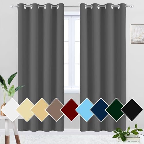 HUAXIQUE Blickdicht Vorhänge 100x215cm Blickdicht Mit Ösen Thermo Sonnenschutz Verdunkelung Gardinen für Kinderzimmer Schlafzimmer Wohnzimmer Fenster Dunkelgrau von HUAXIQUE