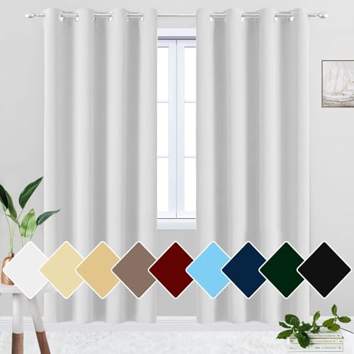 HUAXIQUE Blickdichte Gardinen Weiß Mit Ösen Lichtundurchlässig Sonnenschutz Stores Gardinen für Kinderzimmer Schlafzimmer Wohnzimmer Fenster 90x90cm von HUAXIQUE