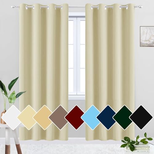 HUAXIQUE Fenster Gardine Verdunkelung No Drill Kälteschutz Weich Verdunkelung Gardinen für Kinderzimmer Schlafzimmer Wohnzimmer Fenster Beige 90x215cm von HUAXIQUE