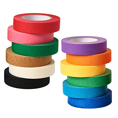 HUAZIZ 12 Rollen Farbiges Klebeband, Jede Rolle ist 10 Meter lang VRegenbogenband Tape Set Masking Tape Abdeckband-Set für Bastelarbeiten, DIY, Farbkodiert, 12 mm Breit von HUAZIZ