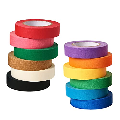 HUAZIZ 12 Rollen Farbiges Klebeband, Regenbogenband Tape Set Masking Tape Abdeckband-Set Kreppband Bunt Beschreibbar für Bastelarbeiten, DIY, Farbkodiert, 18 mm Breit von HUAZIZ