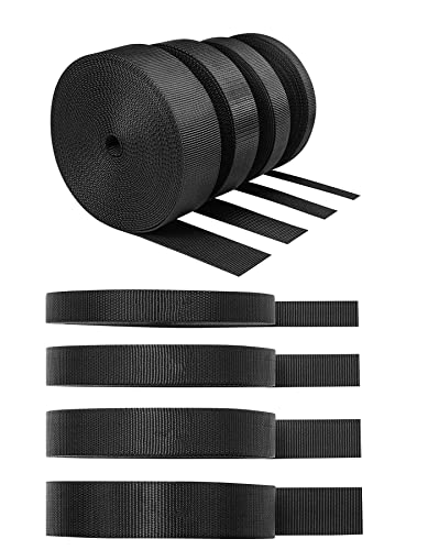 HUAZIZ 4 Rollen Schwarz Nylon Schwere Gurtband, 10 Meter/Rollen Gurtband, 1 Menge Verschiedene Breiten (10/15/20/25mm), für Heimwerker, Gepäckgurt, Haustierhalsband, Rucksack von HUAZIZ