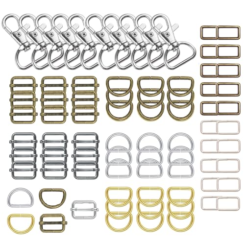 HUAZIZ 80 Stück Legierung Schlüsselanhänger Set, Drehbare Karabinerhaken, D Ringe 20mm Metall-Schiebeschnallen für Handtasche, Schlüsselband, Geldbörse, Taschen, Gurte, Hundehalsbänder und Nähprojekte von HUAZIZ