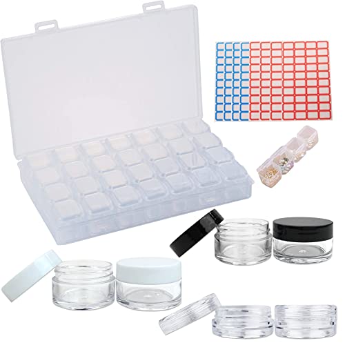 HUAZIZ Diamant Stickerei Aufbewahrungs Box Diamond Painting Aufbewahrungsbox Kunststoff 28 Fächer Kunststoff Dosen,klarer Tiegel, Cremedose Leer Transparent Tiegel mit Schraubverschluss von HUAZIZ