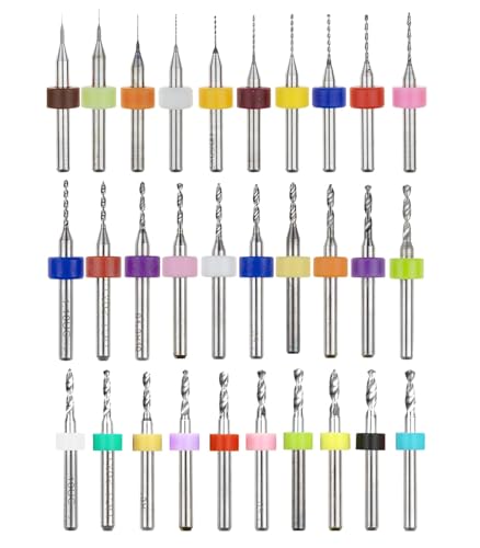 HUAZIZ PCB Micro (30 Stück) Spiralbohrer Metallbohrer Satz 0,1mm bis 3,0mm,Dick Griff Wolframstahl Carbide Stich- Bohrer Set für Leiterplatten, Glas, Faser, Harz, Bernstein von HUAZIZ