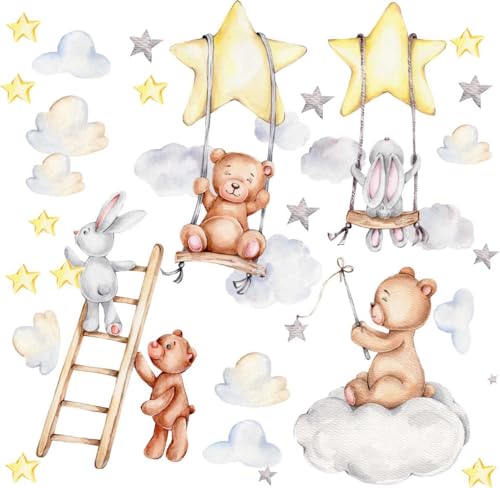 HUBDECO Wandtattoo Kinderzimmer – Wandtattoo Kinderzimmer Mädchen & Junge – Wanddeko Kinderzimmer – Wandaufkleber Kinderzimmer - Kinderzimmer Wanddeko Teddy Kaninchen Wolken HUBDECO Wandtattoo Kinderzimmer – Wandtattoo Kinderzimmer Mädchen & Junge – Wanddeko Kinderzimmer – Wandaufkleber Kinderzimmer - Kinderzimmer Wanddeko Teddy Kaninchen Wolken von HUBDECO