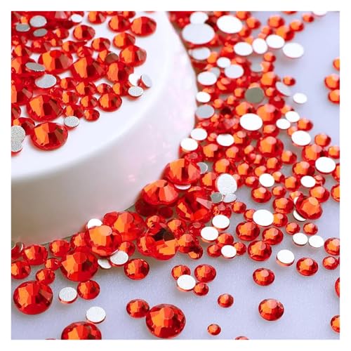 Hotfix Strasssteine Mix Größe Glitter Runde Strasssteine ​​Silber Unterseite Nicht Hotfix Kleine Größe Kristall for Nagel Kunst Kleidung Dekoration(Orange) von HUDFVIOI