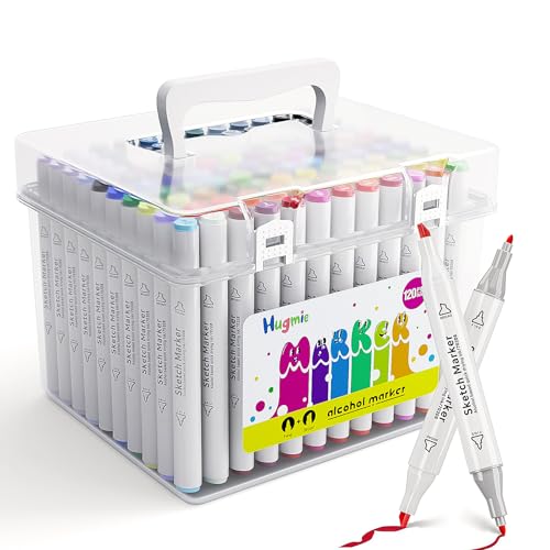 HUGMIE 120 Farben Alkohol Marker, Filzstifte für Erwachsene, Twin Marker für Manga,Design,Malerei,Zeichnung von HUGMIE