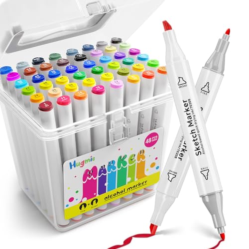 HUGMIE Marker Stifte Set, 48 Farben Alkohol Marker, Doppelspitze Alkohol Stifte mit Aufbewahrungsbox für Malerei, Design, Manga, Skizzieren HUGMIE Marker Stifte Set, 48 Farben Alkohol Marker, Doppelspitze Alkohol Stifte mit Aufbewahrungsbox für Malerei, Design, Manga, Skizzieren von HUGMIE