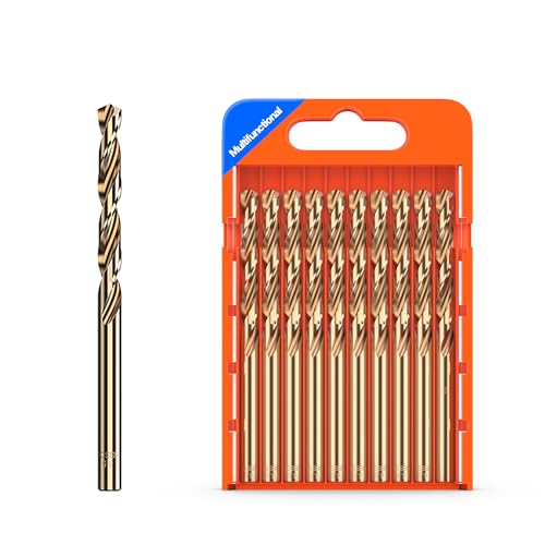 HUHAO 10-teiliges Kobalt-Bohrer-Set, 2,5 mm, M43 Hochgeschwindigkeits-Spiralbohrer-Set, mechanische oder Handbohrer zum Bohren, geeignet für Edelstahl, Eisen, Kupfer und Aluminium von HUHAO