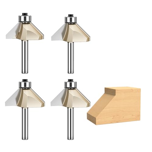 HUHAO 4-teiliges 45-Grad-Fasenfräser-Set, 1/4-Zoll-Schaft, 1,6 cm, 1,9 cm, 1,9 cm, 2,5 cm, 2,5 cm Schräglänge, Hartmetallkantenformung, Schrägfräser mit Lager, Fasen-Bit, Gehrungswinkelfräser-Werkzeug HUHAO 4-teiliges 45-Grad-Fasenfräser-Set, 1/4-Zoll-Schaft, 1,6 cm, 1,9 cm, 1,9 cm, 2,5 cm, 2,5 cm Schräglänge, Hartmetallkantenformung, Schrägfräser mit Lager, Fasen-Bit, Gehrungswinkelfräser-Werkzeug von HUHAO