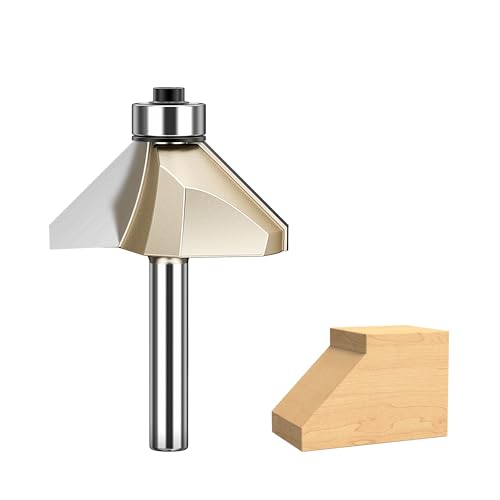 HUHAO 45-Grad-Fasenfräser-Bit-Set, 6,35 mm Schaft, 1,9 cm Schnittlänge, Hartmetall-Kantenformung, Schrägfräser mit Lager, Fasen-Bit, Gehrungswinkel-Fräser-Werkzeug HUHAO 45-Grad-Fasenfräser-Bit-Set, 6,35 mm Schaft, 1,9 cm Schnittlänge, Hartmetall-Kantenformung, Schrägfräser mit Lager, Fasen-Bit, Gehrungswinkel-Fräser-Werkzeug von HUHAO