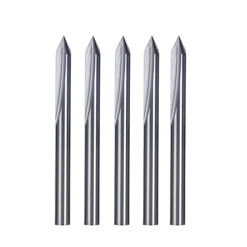 HUHAO 5 Stück CNC-Gravur-Bits, 60-Grad-V-Bits mit 2-Rillen, gerader Nut, 0,1 mm Schaft, Hartmetall-Werkzeuge von HUHAO