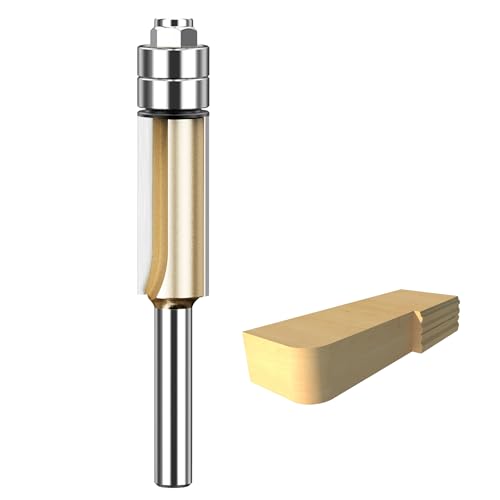 HUHAO Bündigfräser-Bit, professioneller 1/4-Zoll-Schaft, oberes Lager, bündiger Fräser-Bit, 1,27 cm Schnittdurchmesser, 2-schneidig, bündiger Fräser für Holzbearbeitung, Kantenfräsen von HUHAO