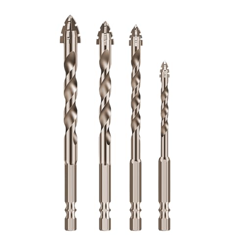 HUHAO Exzenterbohrer-Set mit 4 Rillen (6/8/10/12 mm), vierschneidig, Exzenterbohrer-Set für Stein, Glas, Beton, Holz, Ziegel von HUHAO
