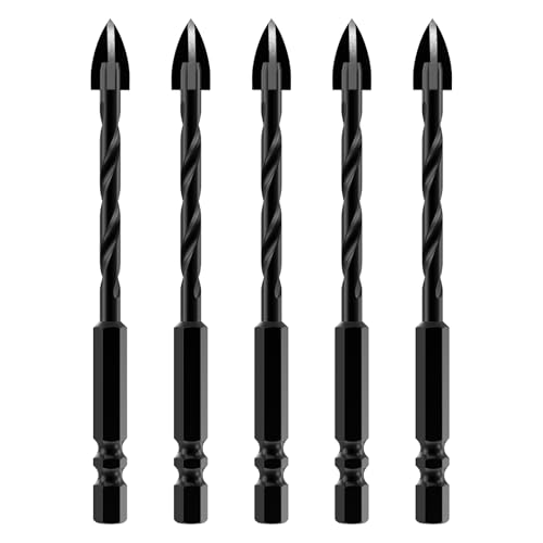 HUHAO Steinbohrer, 5 Stück, 0,64 cm Schaft, Fliesenbohrer, 0,3 cm Betonbohrer-Set, Hartmetallspitze, Bohrwerkzeuge für Glas und Keramikfliesen auf Beton und Ziegelwand HUHAO Steinbohrer, 5 Stück, 0,64 cm Schaft, Fliesenbohrer, 0,3 cm Betonbohrer-Set, Hartmetallspitze, Bohrwerkzeuge für Glas und Keramikfliesen auf Beton und Ziegelwand von HUHAO