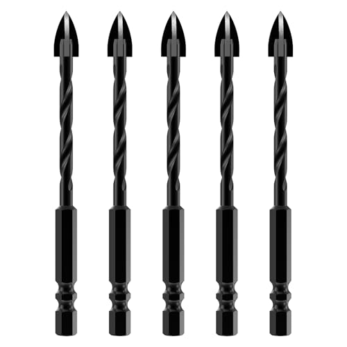 HUHAO Steinbohrer, 5 Stück, 0,64 cm Schaft, Fliesenbohrer, 5/32 Zoll Betonbohrer-Set, Hartmetallspitze, Bohrwerkzeuge für Glas und Keramikfliesen auf Beton und Ziegelwand HUHAO Steinbohrer, 5 Stück, 0,64 cm Schaft, Fliesenbohrer, 5/32 Zoll Betonbohrer-Set, Hartmetallspitze, Bohrwerkzeuge für Glas und Keramikfliesen auf Beton und Ziegelwand von HUHAO