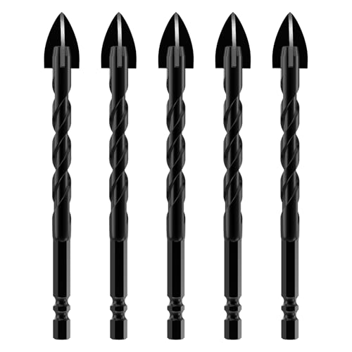 HUHAO Steinbohrer, 5 Stück, 1/4-Zoll-Schaft, Fliesenbohrer, 1,27 cm Betonbohrer-Set, Hartmetallspitze, Bohrwerkzeuge für Glas und Keramikfliesen auf Beton und Ziegelwand HUHAO Steinbohrer, 5 Stück, 1/4-Zoll-Schaft, Fliesenbohrer, 1,27 cm Betonbohrer-Set, Hartmetallspitze, Bohrwerkzeuge für Glas und Keramikfliesen auf Beton und Ziegelwand von HUHAO