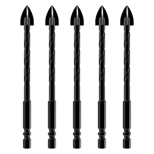 HUHAO Steinbohrer, 5 Stück, 6,35 mm Schaft, Fliesenbohrer, 5/16 Zoll Betonbohrer-Set, Hartmetallspitze, Bohrwerkzeuge für Glas und Keramikfliesen auf Beton und Ziegelwand HUHAO Steinbohrer, 5 Stück, 6,35 mm Schaft, Fliesenbohrer, 5/16 Zoll Betonbohrer-Set, Hartmetallspitze, Bohrwerkzeuge für Glas und Keramikfliesen auf Beton und Ziegelwand von HUHAO