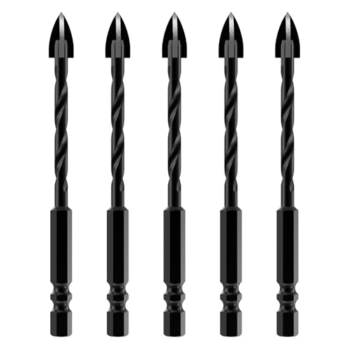 HUHAO Steinbohrer, 5 Stück, 6,35 mm Schaft, Fliesenbohrer, 6,35 mm Betonbohrer-Set, Hartmetallspitze, Bohrwerkzeuge für Glas und Keramikfliesen auf Beton und Ziegelwand von HUHAO