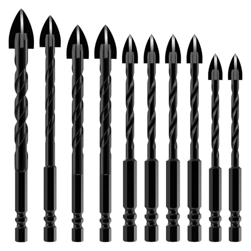 HUHAO Steinbohrer-Bits, 10 Stück, 1/4-Zoll-Schaft, Fliesenbohrer, 3/16 Zoll bis 1/2 Zoll Betonbohrer-Set, Hartmetallspitzen-Bohrwerkzeuge für Glas und Keramikfliesen auf Beton und Ziegelwand HUHAO Steinbohrer-Bits, 10 Stück, 1/4-Zoll-Schaft, Fliesenbohrer, 3/16 Zoll bis 1/2 Zoll Betonbohrer-Set, Hartmetallspitzen-Bohrwerkzeuge für Glas und Keramikfliesen auf Beton und Ziegelwand von HUHAO