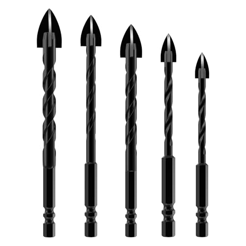 HUHAO Steinbohrer-Bits, 5 Stück, 1/4-Zoll-Schaft, Fliesenbohrer, 3/16 Zoll bis 1/2 Zoll Betonbohrer-Set, Hartmetallspitzen-Bohrwerkzeuge für Glas und Keramikfliesen auf Beton und Ziegelwand HUHAO Steinbohrer-Bits, 5 Stück, 1/4-Zoll-Schaft, Fliesenbohrer, 3/16 Zoll bis 1/2 Zoll Betonbohrer-Set, Hartmetallspitzen-Bohrwerkzeuge für Glas und Keramikfliesen auf Beton und Ziegelwand von HUHAO