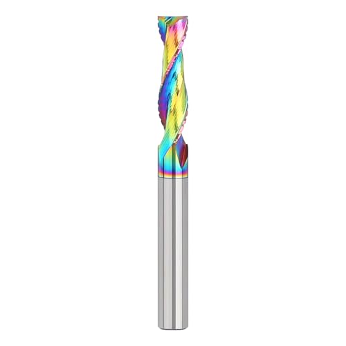 HUHAO UP&Down Kompressionsfräser-Bit, 1/4-Zoll-Schaft, 2 Rillen, Hartmetall-Spiralfräser-Bits, Vollhartmetall-Spiralfräser-Bits, CNC-Schaftfräser mit TAC-Beschichtung für Holzfräser von HUHAO
