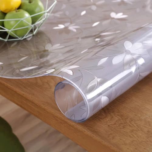 HUHJYUGE Glasklar Folie 2mm 120x200cm, PVC Tischdecke Transparente, Durchsichtige Tischdecke mit Abgeschrägter Kante, Fettdicht und Pflegeleicht, für Esstische und Küchen von HUHJYUGE