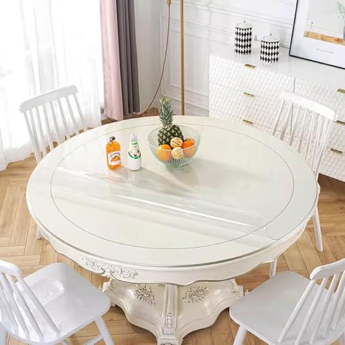 HUHJYUGE Klarsicht Tischdecke Rund 175cm, Tischschutz-Folie PVC Plastik-Tischdecken Wasserdicht Fettdicht, Wiederverwendbar Tischdecke, für Home Wohnzimmertisch Restaurant von HUHJYUGE
