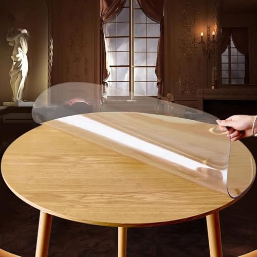 HUHJYUGE Tischdecke Transparent 155cm, Tischfolie Transparent Rund, Folie für Tisch aus PVC, Pflegeleicht und Abwischbar, Schützen Sie Ihren Tisch Vor Schmutz von HUHJYUGE