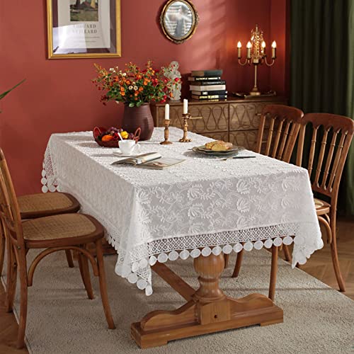 HUHJYUGE Tischdecke Weiß mit Spitze 150x300cm, Rechteckig Baumwolle Tischtuch, Wohnzimmer Tisch Decken Dekoration Abwaschbar, für Esstisch, Hochzeit, Festival, Party, Geburtstag HUHJYUGE Tischdecke Weiß mit Spitze 150x300cm, Rechteckig Baumwolle Tischtuch, Wohnzimmer Tisch Decken Dekoration Abwaschbar, für Esstisch, Hochzeit, Festival, Party, Geburtstag von HUHJYUGE