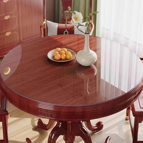 HUHJYUGE Tischfolie Rund 155cm, PVC Transparent Tischdecke, Durchsichtige Plastiktischdecke, Glasklar Weiche Folie, Hitzebeständig Wasserdicht, für Küche Zuhause von HUHJYUGE