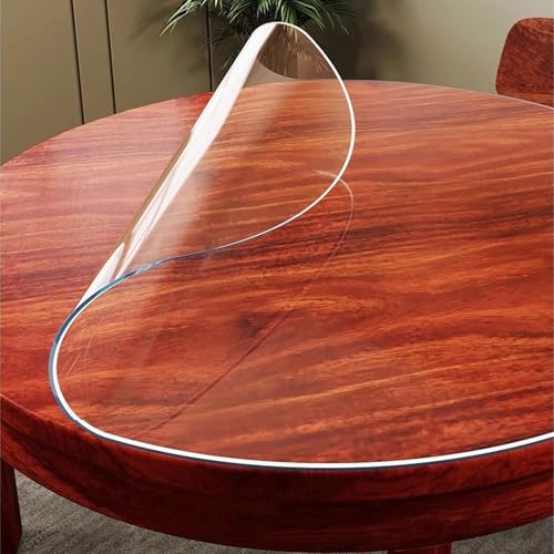 HUHJYUGE Tischfolie Transparent 140cm, Tischdecke Durchsichtig Rund, PVC Tischdecke Transparent 3 mm, Glasklar Tischschutz Wasserdicht Fettdicht Tischschutzfolie von HUHJYUGE