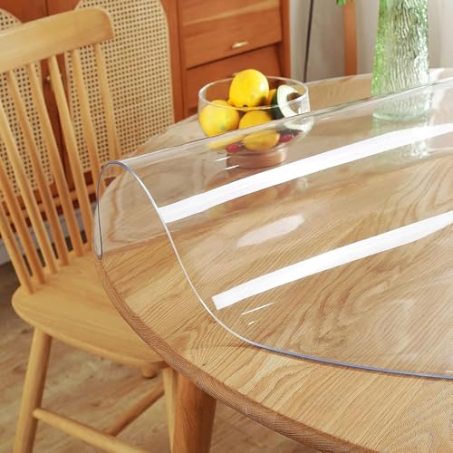 HUHJYUGE Transparent Kunststoff-Tischdecke 155cm, Klarsicht Runde Vinyl Tischdecke Wasserdicht PVC-Schutztischunterlage, rutschfest, Hitzebeständig für Kaffee- und Esszimmertisch von HUHJYUGE