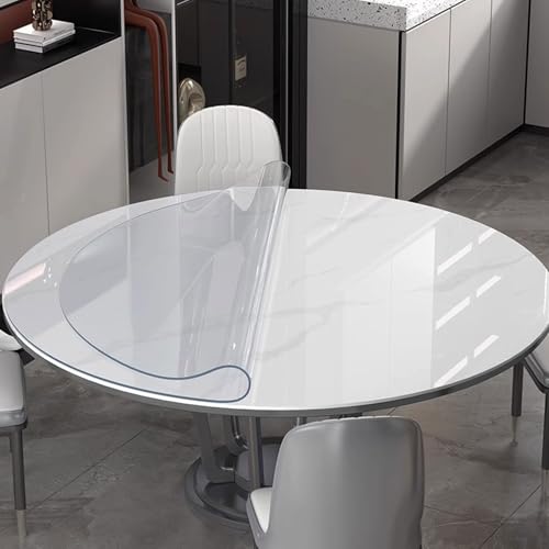 HUHJYUGE Transparent Plastik Tischfolie 180cm, PVC Tischdecke Transparent Rund, Wasserdicht Wischbare Transparente Tischdeckel Tischdecke, Tischschutz mit Schräger Kante von HUHJYUGE