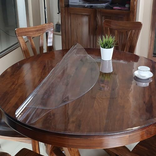 HUHJYUGE Transparente Tischdecke Rund 180cm, Transparenter Vinyl-Tischdeckenschutz, Transparenter Kunststoff-Kristall-Tischdeckenschutz, PVC wasserdichte Ölbeständigen Tischdecke von HUHJYUGE