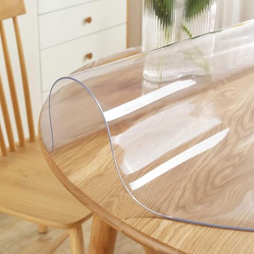 HUHJYUGE Transparente Vinyl-Tischdecke 155cm, Transparenter Kunststoff-Tischdeckenschutz, Transparente PVC-Tischdecke Wasserdicht Ölbeständig Schmutzabweisend Abwischbar von HUHJYUGE