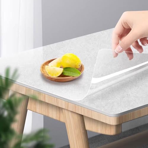 Tischdecke Transparent, PVC Plastik-Tischdecken, Transparente Tischfolie mit Abgeschrägter Kante, Fettdicht Tischschutzfolie, für Esstische, Küche, Haus (60x80cm) von HUHJYUGE