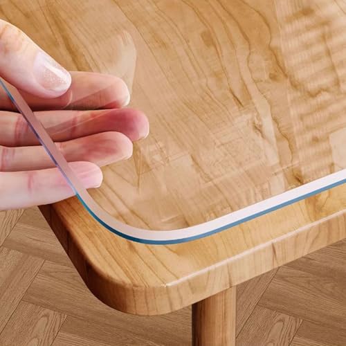 Tischfolie Durchsichtig, Tischfolie Transparent 2.5mm, PVC Glasklar Folie Tisch Schutzfolie, Wasserdicht Fettdicht Tischschutzfolie, Pflegeleicht und Abwischbar (90x140cm) von HUHJYUGE