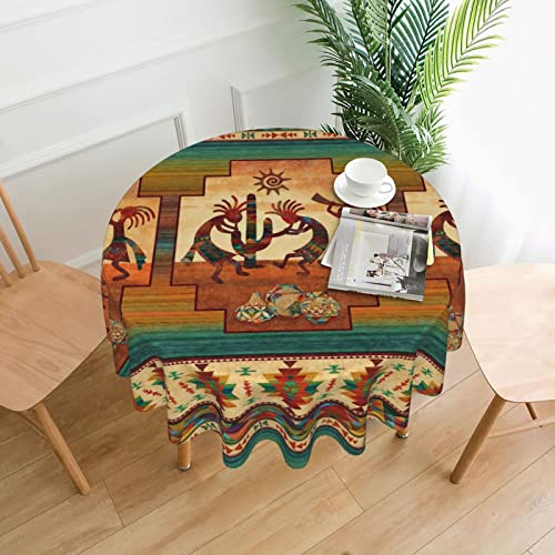 Southwest Kokopelli-Tischdecke, rund, dekorativ, waschbar, Polyester, knitterfrei, für Esszimmer, Party, Picknick, 152,4 cm Southwest Kokopelli-Tischdecke, rund, dekorativ, waschbar, Polyester, knitterfrei, für Esszimmer, Party, Picknick, 152,4 cm von HUIANBPO