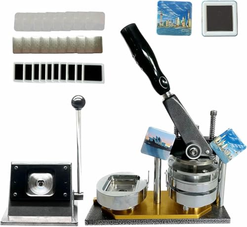 Button-Maker-Maschine, 50 x 50 mm quadratische Kühlschrankmagnet-Button-Button-Herstellung, personalisierte Foto-Dekorationsmagnete, Kühlschrank-Aufkleber-Magnet-Maschinen-Kit mit Papierschneider von HUIBBGO
