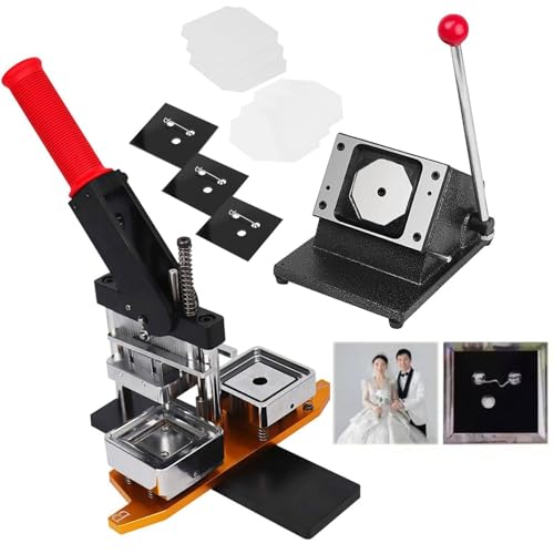 Button-Maker-Maschine, Fotomagnet-Maker-Maschine 53 x 80 mm, quadratische Kühlschrankmagnet-Button-Button-Herstellung + Papierschneider + 100-teiliges Verbrauchsmaterial-DIY-Metall-Button-Press-Kit von HUIBBGO