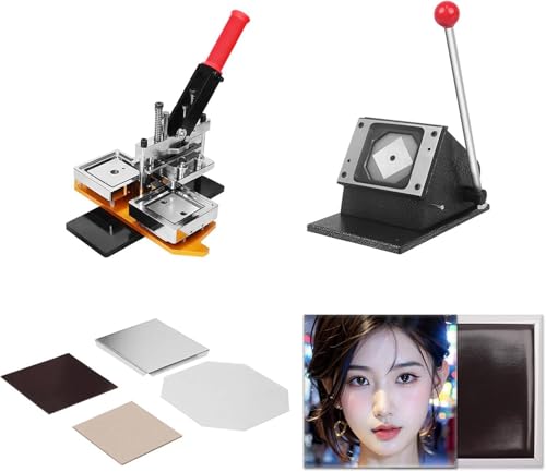 Buttonmaschine, 120-teilige Materialien + Papierschneider + quadratische Buttonmaschine, Magnetpresse für Foto-Kühlschrankaufkleber, Buttonherstellungsset, 6,5 x 9 cm, 2,6 x 3,6 Zoll von HUIBBGO