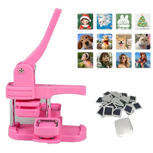 Buttonmaschine, 50 x 50 mm quadratische Kühlschrankmagnetmaschine, DIY-Fotomagnet-Pressmaschine, Kühlschrankaufkleber-Herstellungsmaschine 2 x 2 Zoll mit 100 Stück Kühlschrankmagnetmaterialien, Pink Buttonmaschine, 50 x 50 mm quadratische Kühlschrankmagnetmaschine, DIY-Fotomagnet-Pressmaschine, Kühlschrankaufkleber-Herstellungsmaschine 2 x 2 Zoll mit 100 Stück Kühlschrankmagnetmaterialien, Pink von HUIBBGO