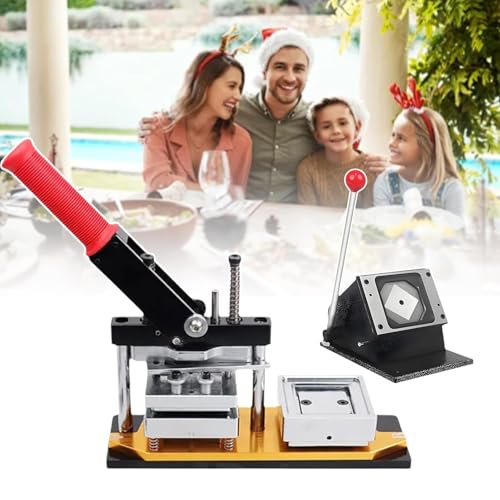 Buttonmaschine, Fotomagnetmaschine, 2 x 2 Zoll quadratische Kühlschrankmagnete 50 x 50 mm DIY Foto-Kühlschrankaufkleber-Magnetpresse + Papierschneider + 100 1000 Verbrauchsmaterialien von HUIBBGO